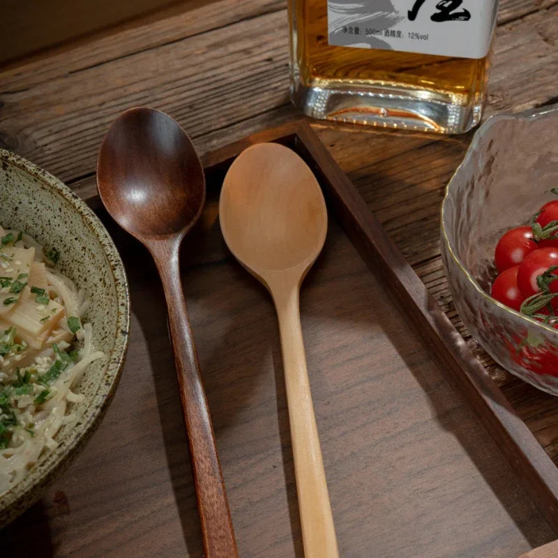 5 Pieces Wooden Spoon Soup and Fork Eco Friendly Products Tableware Natural Ellipse Ladle Set s for Cooking