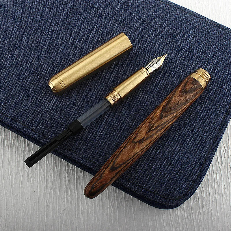 Luxury Quality Red Wood Fountain Pen Brass Copper Calligraphy Golden M Nib INK Pen Business Office School Supplies