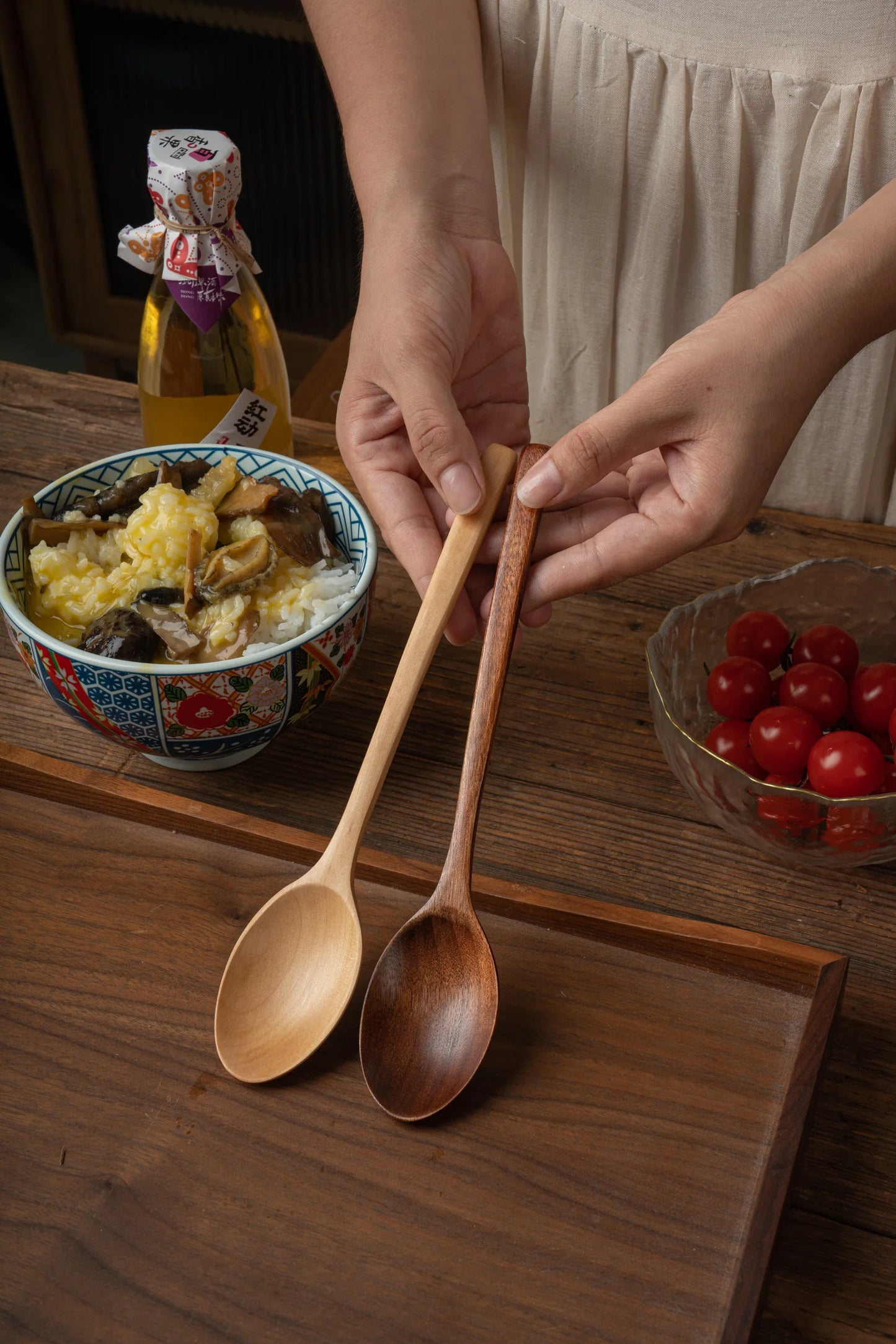 5 Pieces Wooden Spoon Soup and Fork Eco Friendly Products Tableware Natural Ellipse Ladle Set s for Cooking