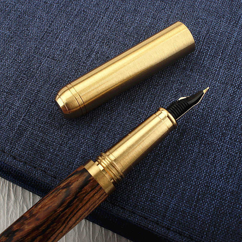 Luxury Quality Red Wood Fountain Pen Brass Copper Calligraphy Golden M Nib INK Pen Business Office School Supplies