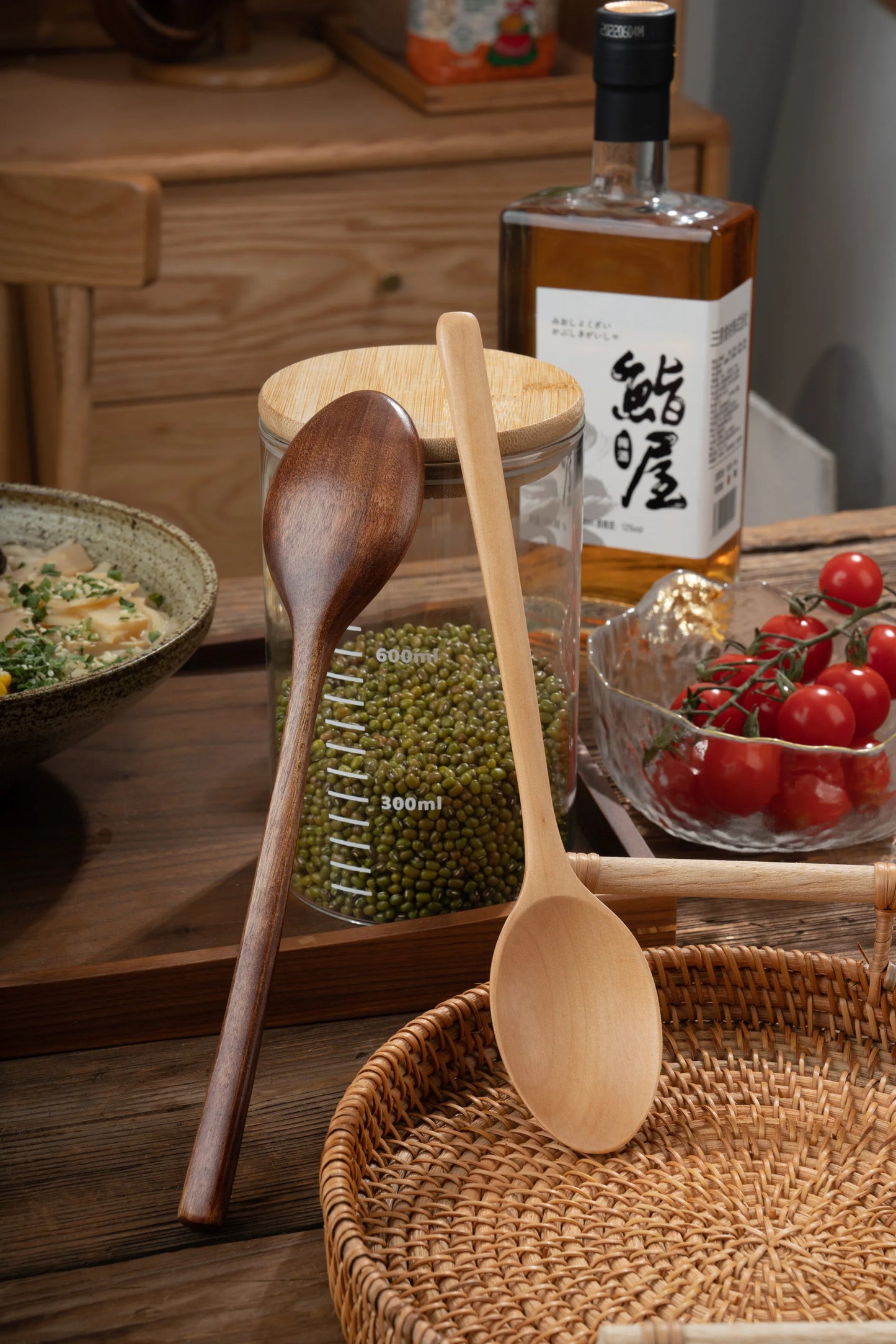 5 Pieces Wooden Spoon Soup and Fork Eco Friendly Products Tableware Natural Ellipse Ladle Set s for Cooking