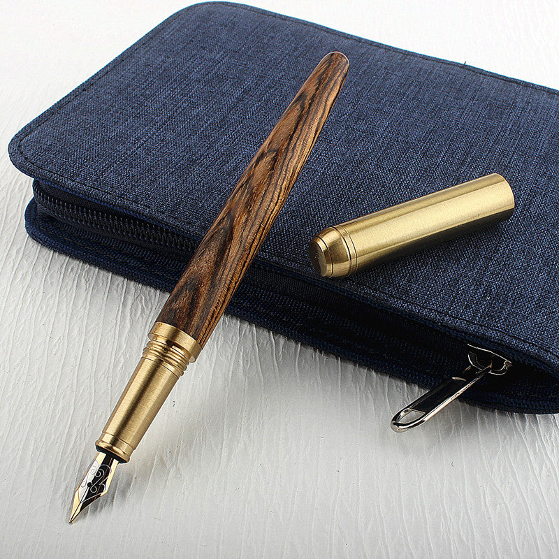 Luxury Quality Red Wood Fountain Pen Brass Copper Calligraphy Golden M Nib INK Pen Business Office School Supplies
