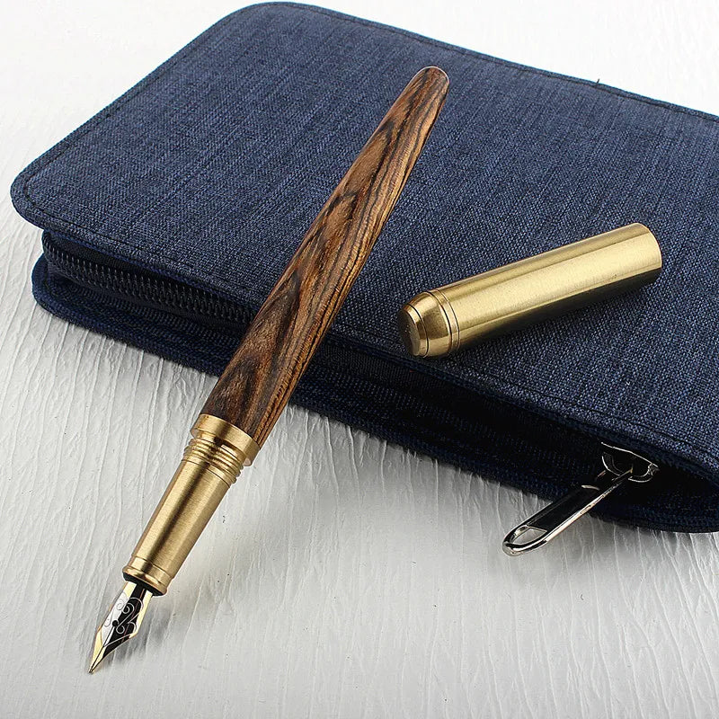 Luxury Quality Red Wood Fountain Pen Brass Copper Calligraphy Golden M Nib INK Pen Business Office School Supplies