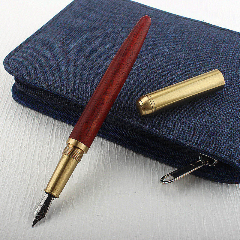 Luxury Quality Red Wood Fountain Pen Brass Copper Calligraphy Golden M Nib INK Pen Business Office School Supplies
