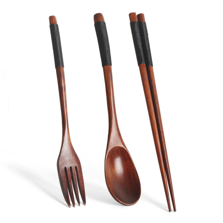 5 Pieces Wooden Spoon Soup and Fork Eco Friendly Products Tableware Natural Ellipse Ladle Set s for Cooking