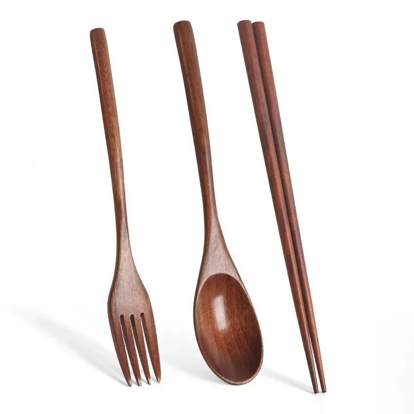5 Pieces Wooden Spoon Soup and Fork Eco Friendly Products Tableware Natural Ellipse Ladle Set s for Cooking