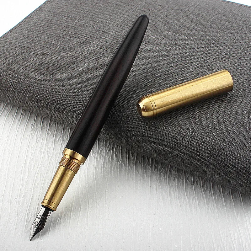 Luxury Quality Red Wood Fountain Pen Brass Copper Calligraphy Golden M Nib INK Pen Business Office School Supplies