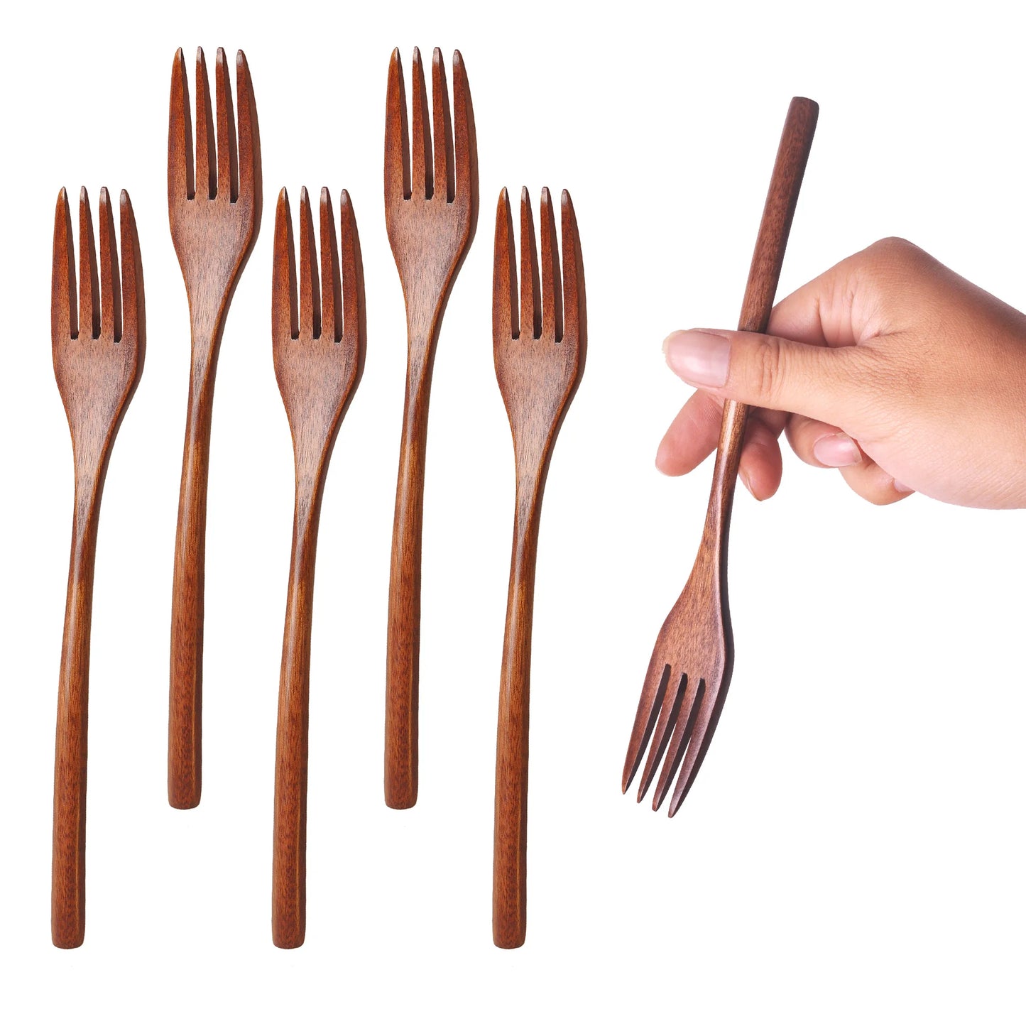5 Pieces Wooden Spoon Soup and Fork Eco Friendly Products Tableware Natural Ellipse Ladle Set s for Cooking