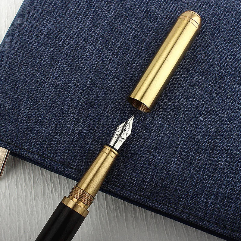 Luxury Quality Red Wood Fountain Pen Brass Copper Calligraphy Golden M Nib INK Pen Business Office School Supplies