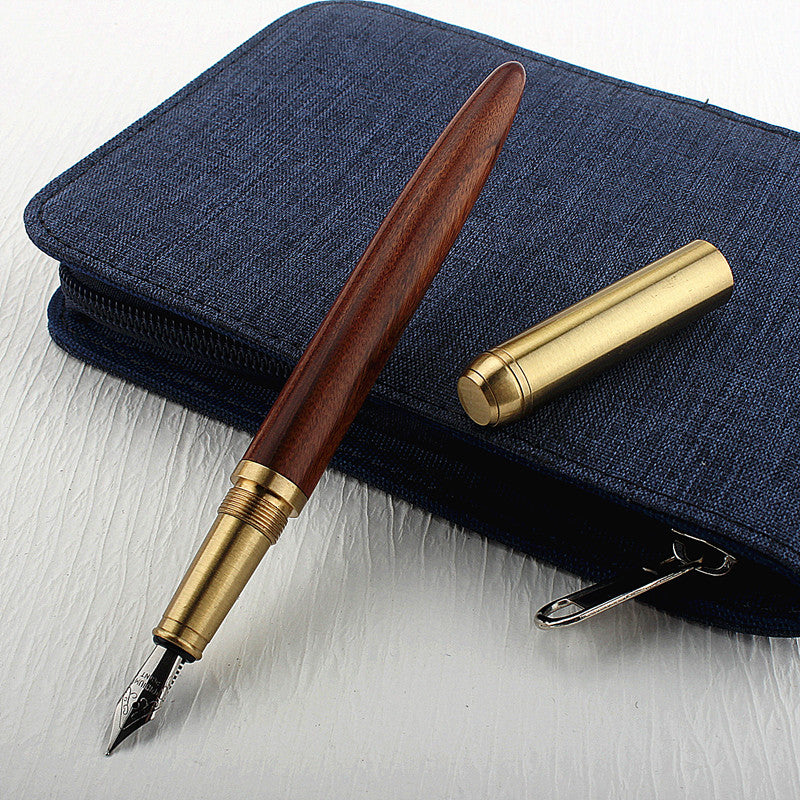 Luxury Quality Red Wood Fountain Pen Brass Copper Calligraphy Golden M Nib INK Pen Business Office School Supplies