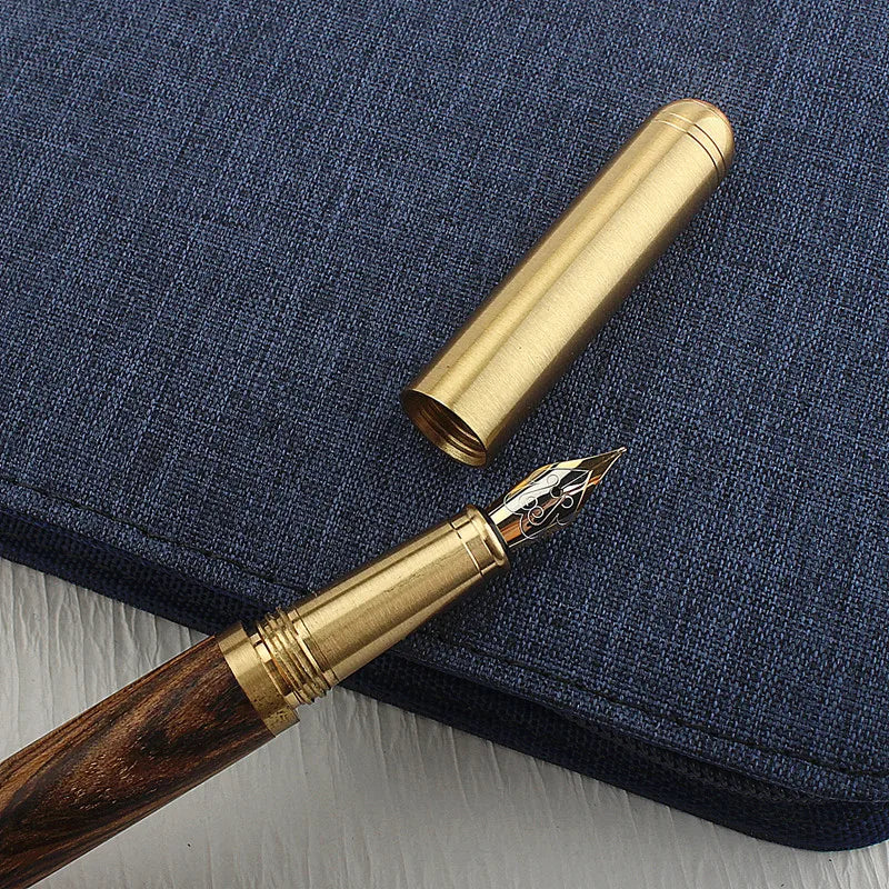 Luxury Quality Red Wood Fountain Pen Brass Copper Calligraphy Golden M Nib INK Pen Business Office School Supplies
